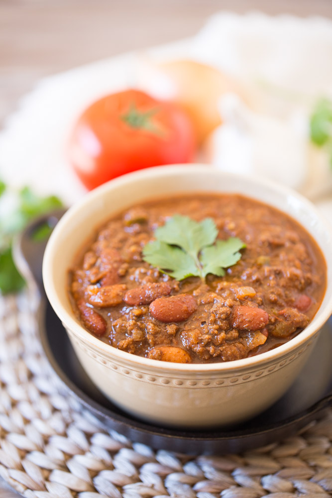 Beef Chili is made thick and hearty by adding masa harina. This chili is SO good!