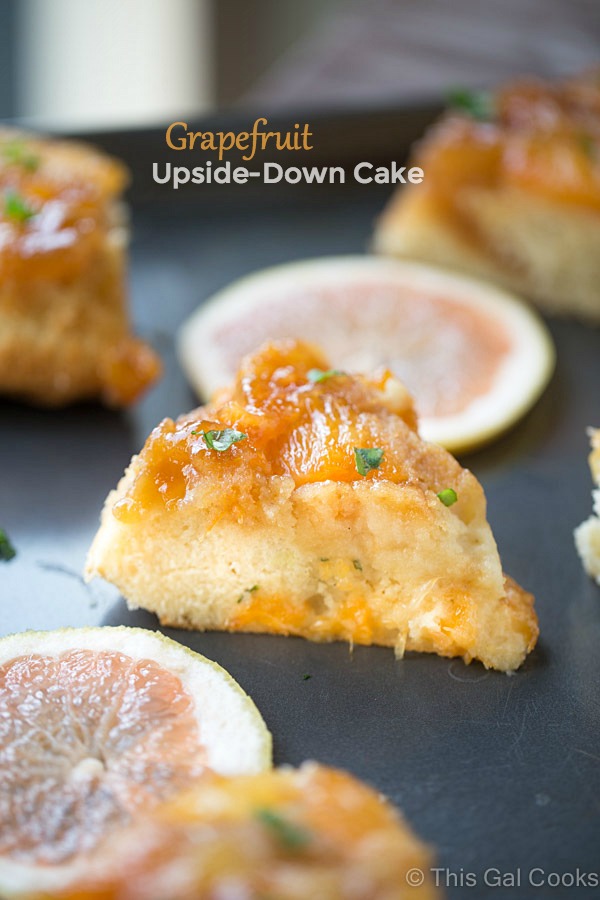 From scratch Grapefruit Upside Down Cake is made with fresh, sweet Florida Grapefruit and a cake batter that results in a soft, fluffy cake. Garnished with fresh chopped basil for complimentary flavor.