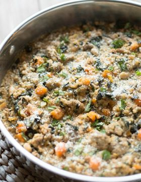 Skillet Farro and Turkey Sausage Casserole. | This Gal Cooks