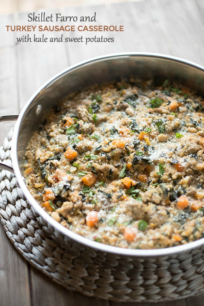 Skillet Farro and Turkey Sausage Casserole. | This Gal Cooks