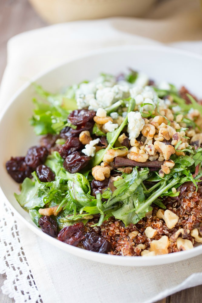 Simple and healthy Baby Greens Salad with Quinoa and Honey Balsamic Vinaigrette | This Gal Cooks