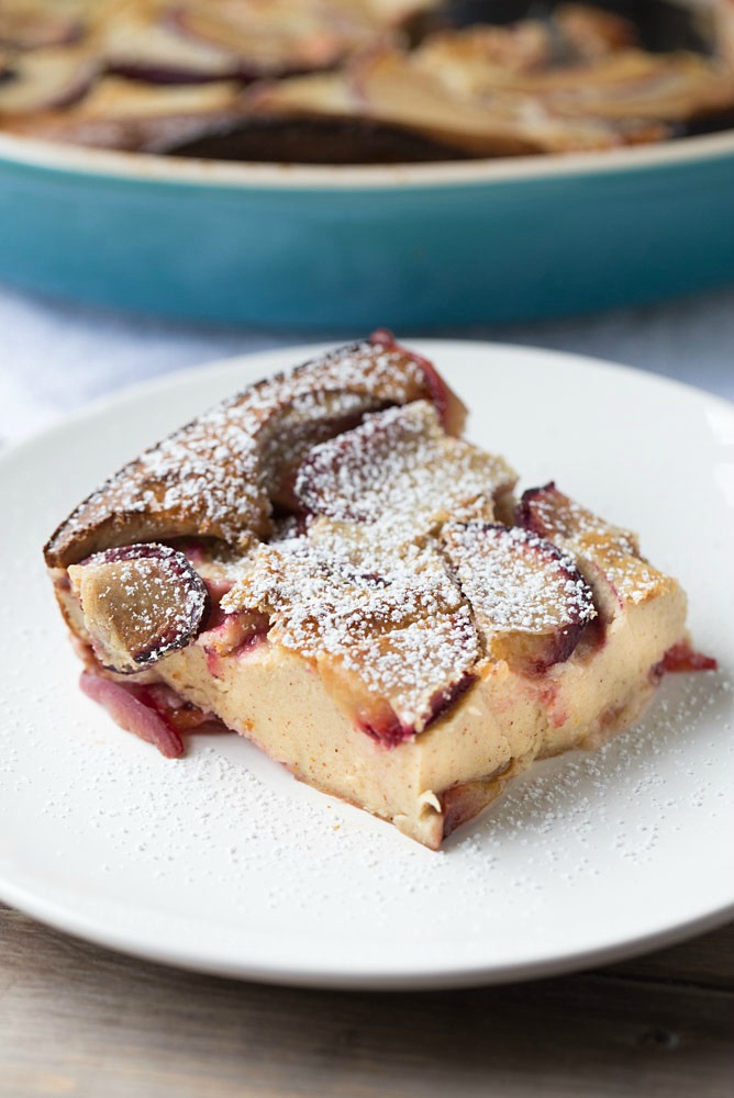 Melt in your mouth Plum Clafoutis is out of this world amazing and so easy to make, too! | This Gal Cooks