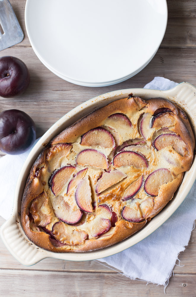 Melt in your mouth Plum Clafoutis is out of this world amazing and so easy to make, too! | This Gal Cooks