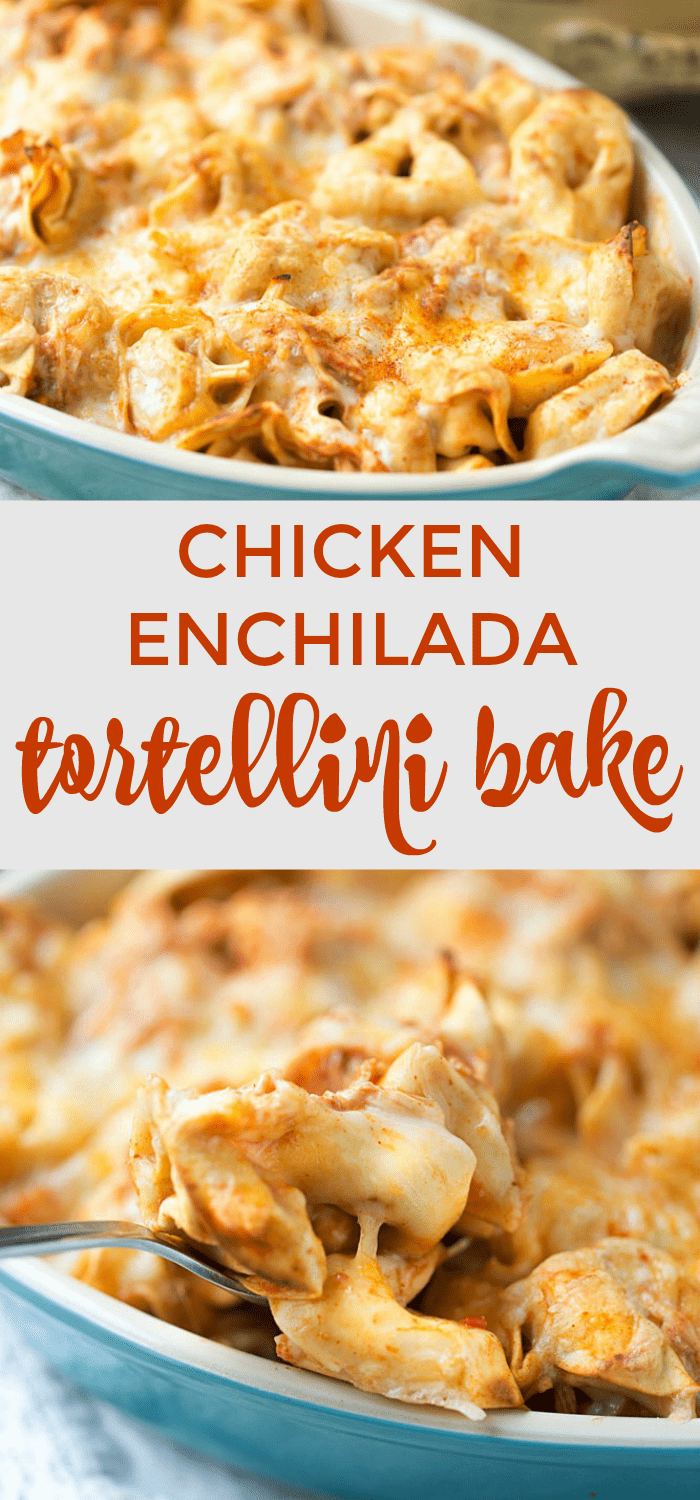 Five Ingredient Chicken Enchilada Tortellini Bake. Ready for dinner in under 30 minutes! | This Gal Cooks