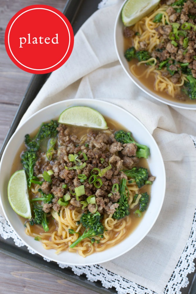 Crispy Lemongrass Pork and Long Life Noodles in Sriracha Chicken Broth