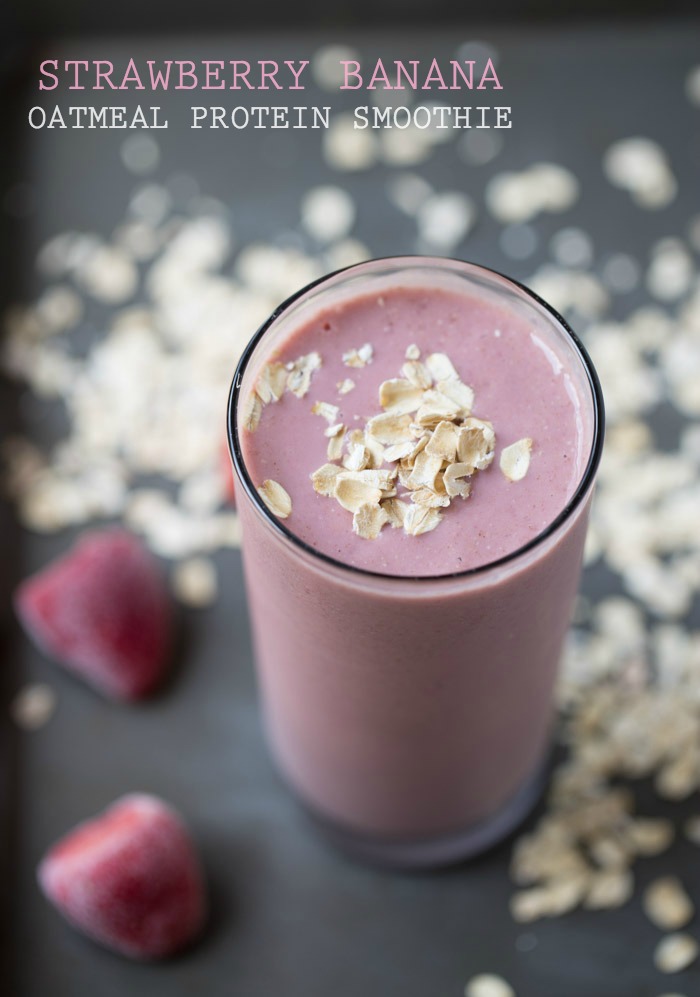 A drinkable breakfast: Strawberry Banana Oatmeal Protein Smoothie | This Gal Cooks