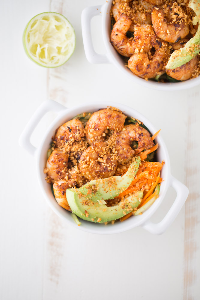 Spicy Shrimp Cucumber Noodle Bowl | This Gal Cooks