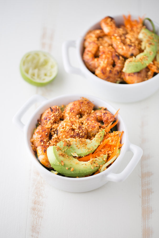 Spicy Shrimp Cucumber Noodle Bowl | This Gal Cooks