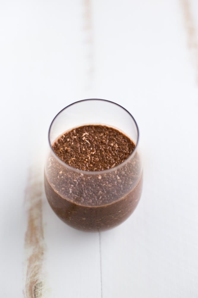 This Chocolate Coconut Chia Pudding is a delicious dairy free dessert option. Made with the superfoods Chia and Cacao. | This Gal Cooks