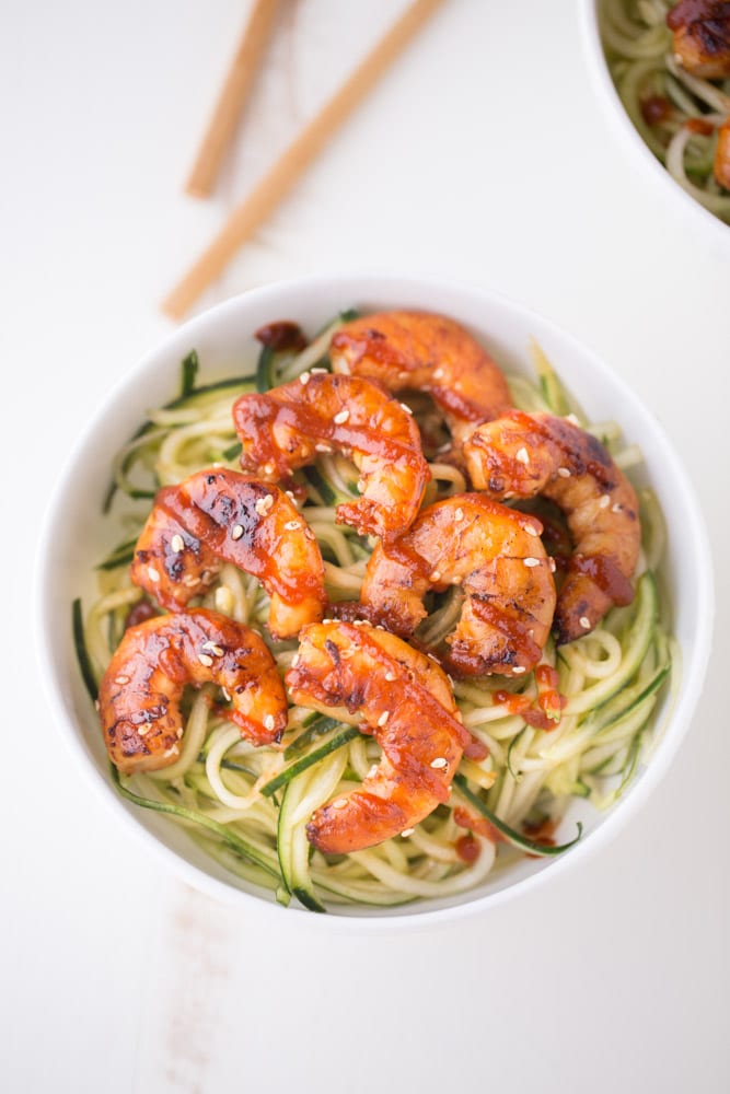 Delicious Cucumber Noodle Bowls with Sesame Shrimp. A grain free, healthy option that's full of flavor! | This Gal Cooks