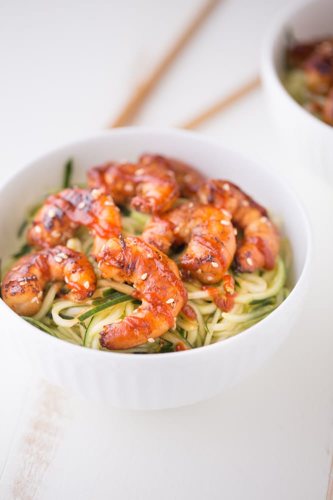 Delicious Cucumber Noodle Bowls with Sesame Shrimp. A grain free, healthy option that's full of flavor! | This Gal Cooks