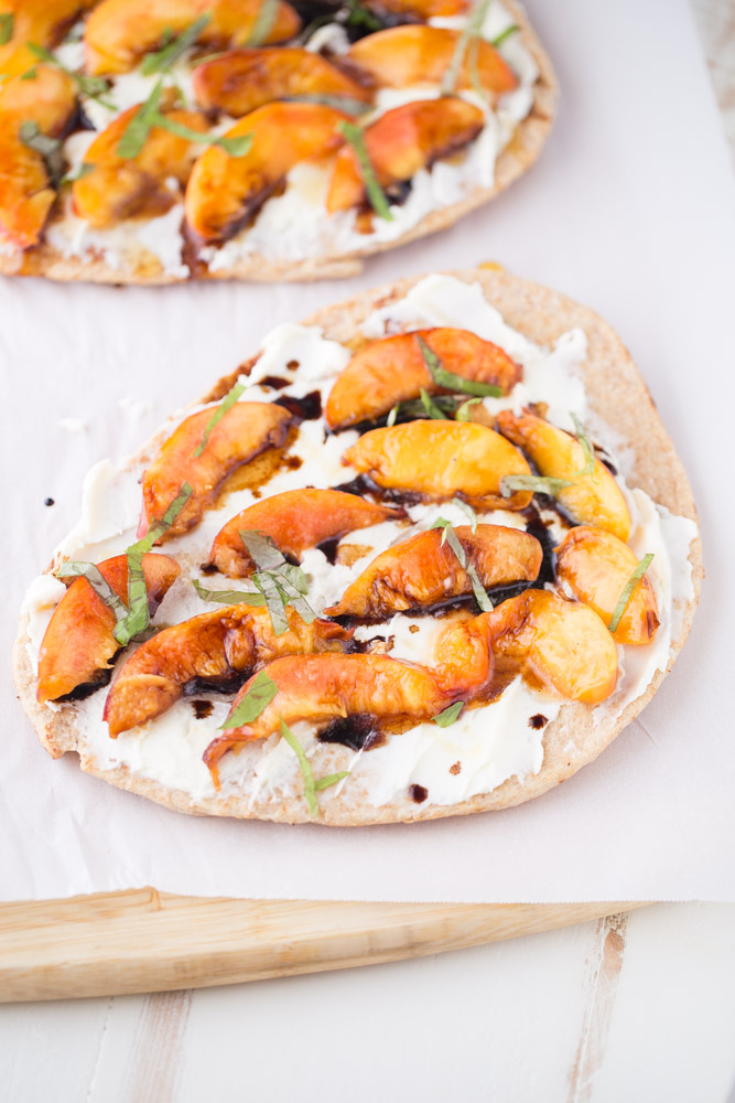 Grilled Nectarine Flatbread with Mascarpone and Balsamic. A great option for appetizers or snacks! | This Gal Cooks