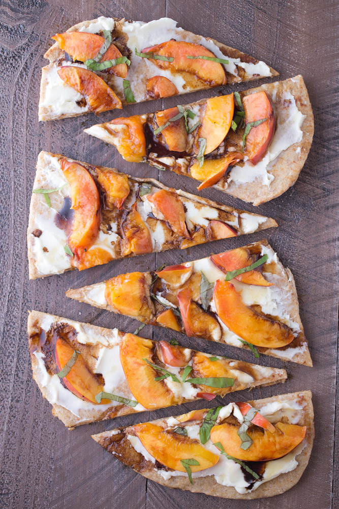 Grilled Nectarine Flatbread with Mascarpone and Balsamic. A great option for appetizers or snacks! | This Gal Cooks