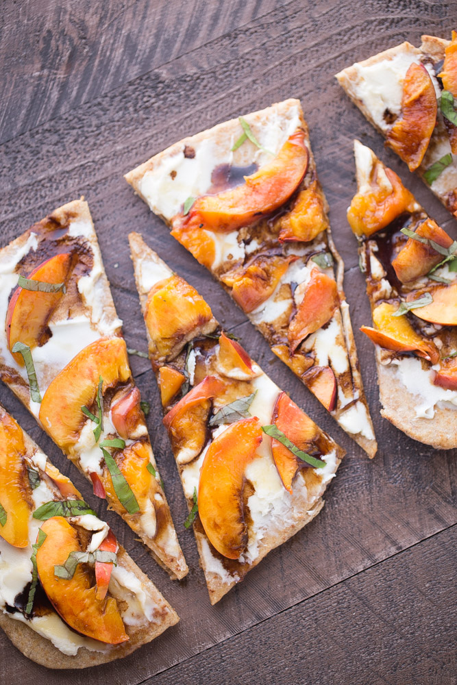 Grilled Nectarine Flatbread with Mascarpone and Balsamic. A great option for appetizers or snacks! | This Gal Cooks