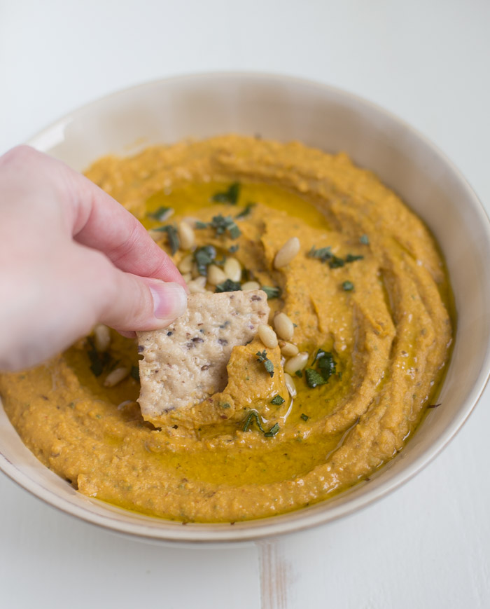 Pumpkin Hummus with Sage and Cranberries