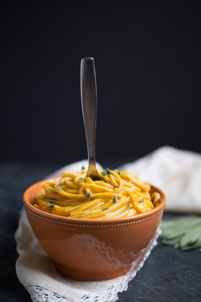 Vegan Pumpkin Cream Sauce. Low calorie, low sugar + low fat. Only 57 calories per 1/2 C serving