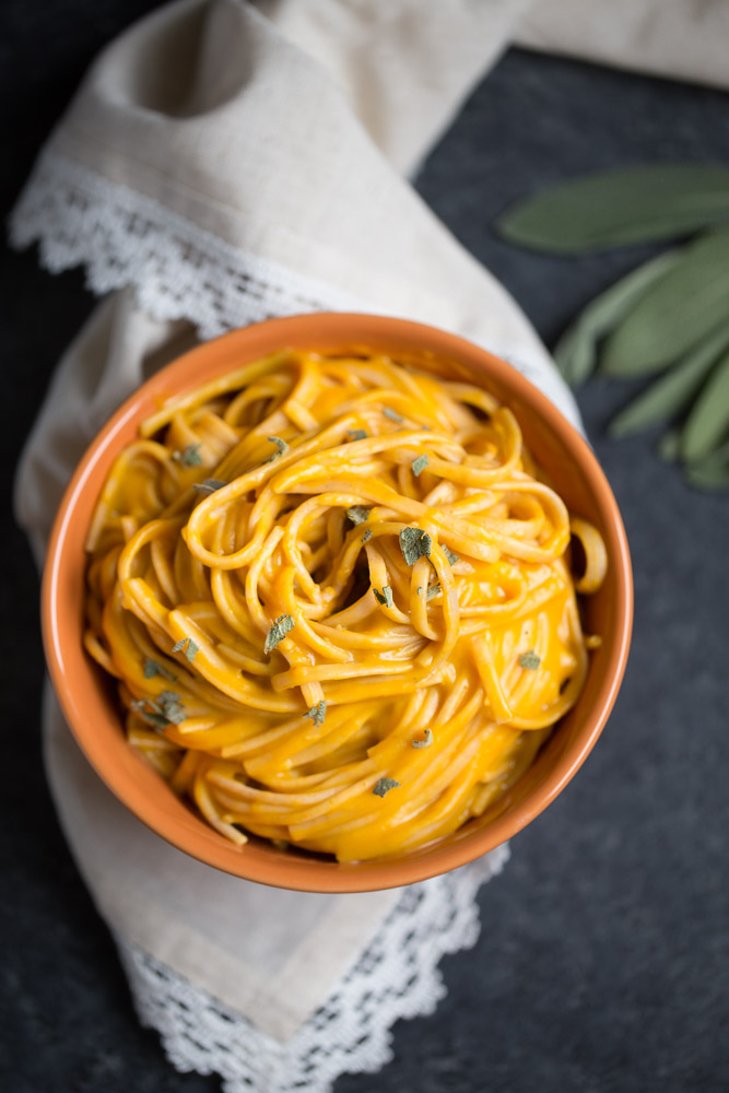 Vegan Pumpkin Cream Sauce. Low calorie, low sugar + low fat. Only 57 calories per 1/2 C serving.