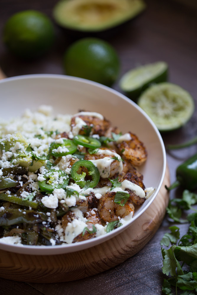 Shrimp Fajita Bowls with Cilantro Lime Cauliflower Rice | This Gal Cooks