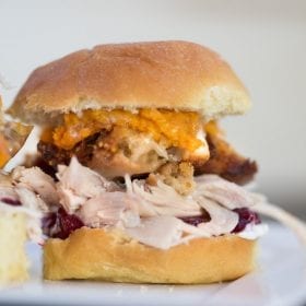 Thanksgiving Leftovers Sandwich made with all of your favorite leftovers! You can also use Christmas dinner leftovers in this recipe!