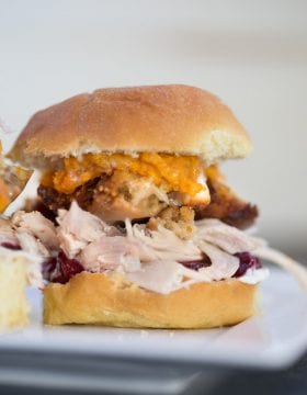 Thanksgiving Leftovers Sandwich made with all of your favorite leftovers! You can also use Christmas dinner leftovers in this recipe!