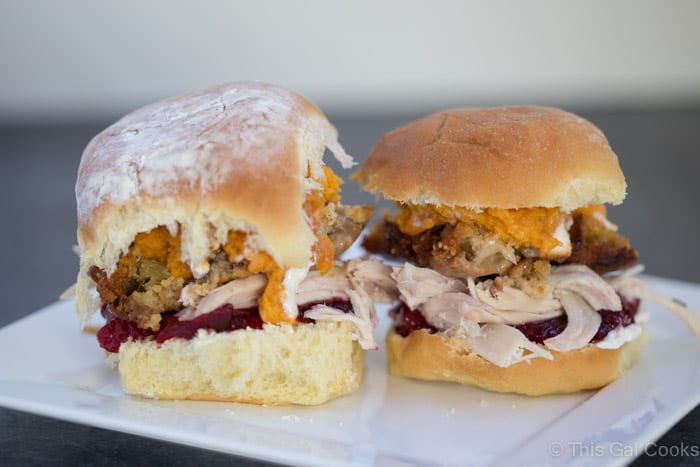 Thanksgiving Leftovers Sandwich made with all of your favorite leftovers! You can also use Christmas dinner leftovers in this recipe!