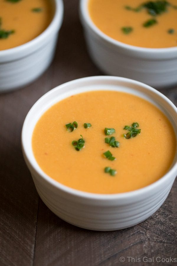 Vegan Smoked Potato Soup. The secret to achieving a smoky soup without using ham or bacon: smoke the potatoes! | This Gal Cooks