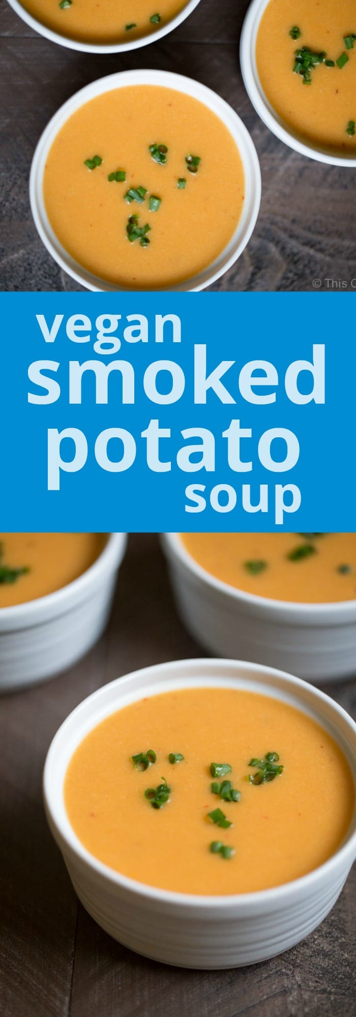 Vegan Smoked Potato Soup. The secret to achieving a smoky soup without using ham or bacon: smoke the potatoes! | This Gal Cooks