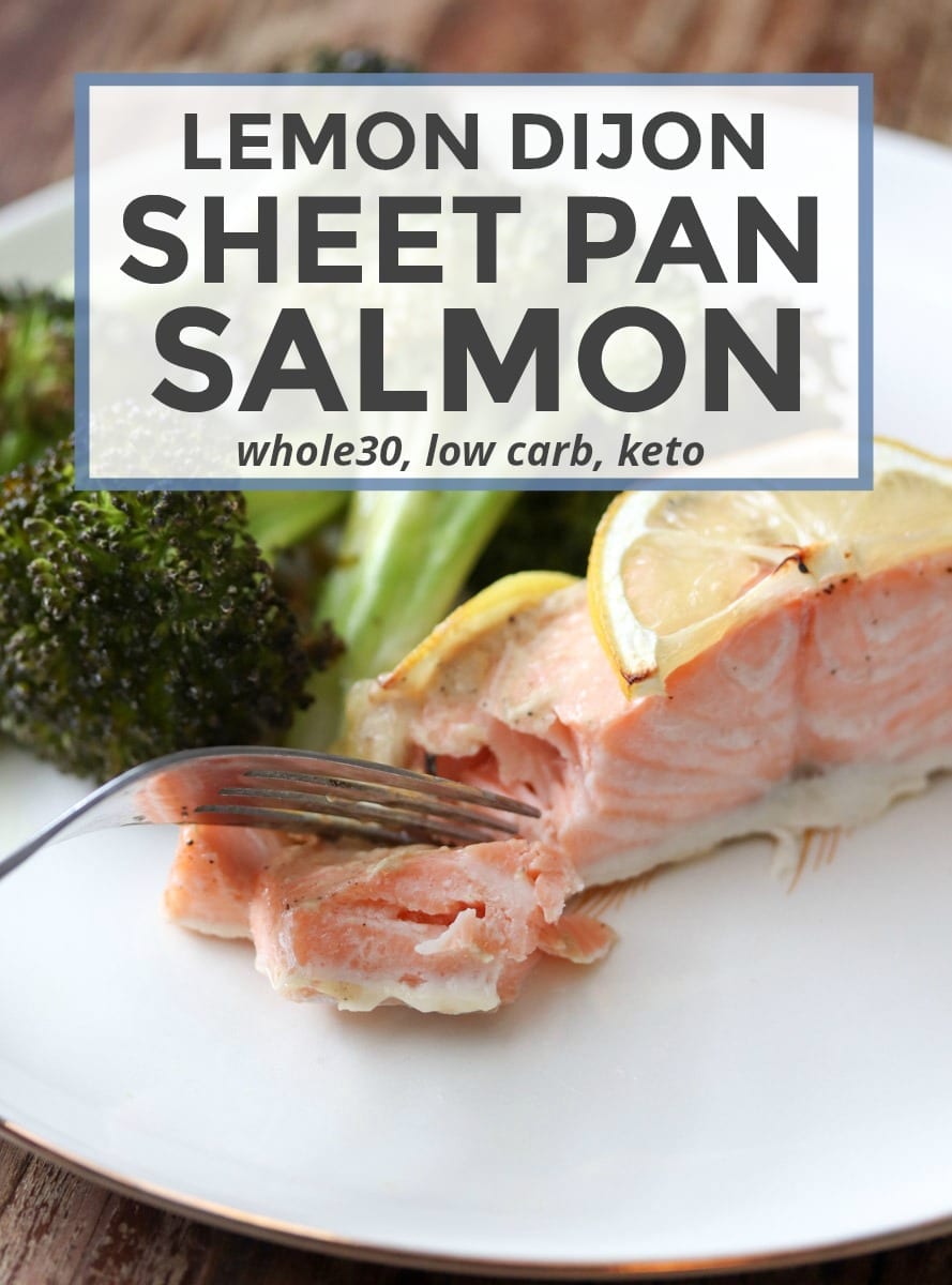 Lemon Dijon Sheet Pan Salmon with Broccoli is an easy cleanup, healthy low carb dinner recipe! If you're watching your carbs and/or eating clean then this recipe is for you! #lowcarb #keto #paleo #realfood #glutenfree #healthyfood #whole30