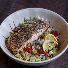 A Really Good Salmon Bowl that's full of healthy and flavorful ingredients. #salmon #healthy #recipe #glutenfree #healthyrecipe