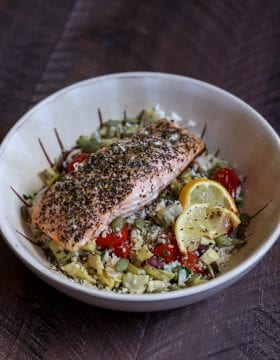 A Really Good Salmon Bowl that's full of healthy and flavorful ingredients. #salmon #healthy #recipe #glutenfree #healthyrecipe