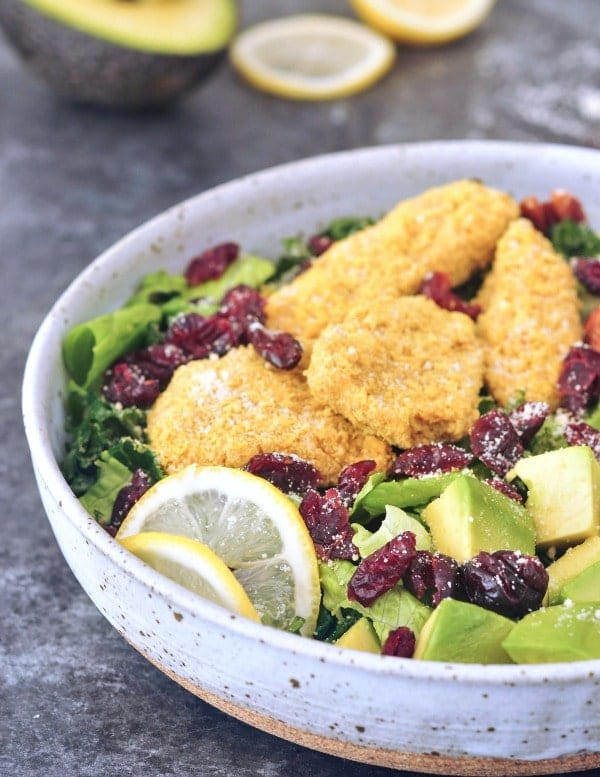 Vegan Chicken Cranberry Salad @spabettie Soyfree Oilfree 