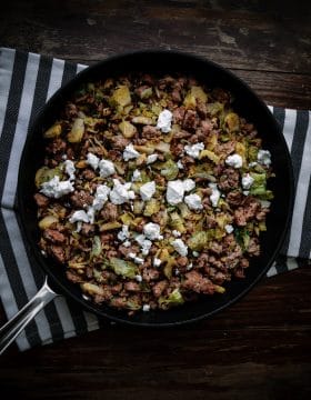 Low Carb Breakfast Hash with Chorizo Sausage and Goat Cheese