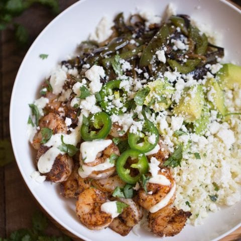 Shrimp Fajita Bowls with Cilantro Lime Cauliflower Rice