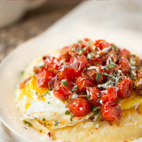 Breakfast Polenta with Roasted Tomatoes, Eggs and Bacon