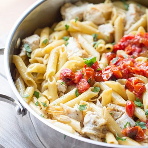 One Pan Chicken Pasta with Chardonnay Wine Sauce