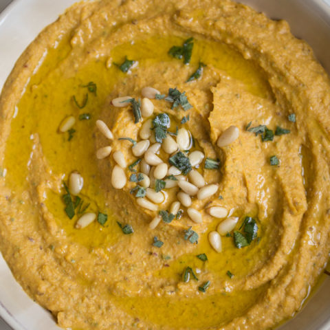 Pumpkin Hummus with Sage + Cranberries