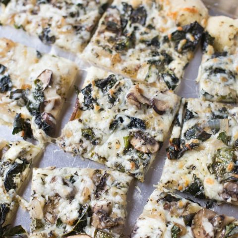 Veggie Pizza with Kale, Mushrooms and Pesto