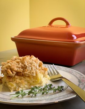 one-helping-of-squash-casserole-with-le-creuset-casserole-dish