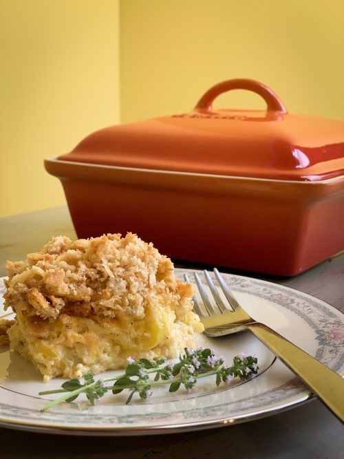 one-helping-of-squash-casserole-with-le-creuset-casserole-dish