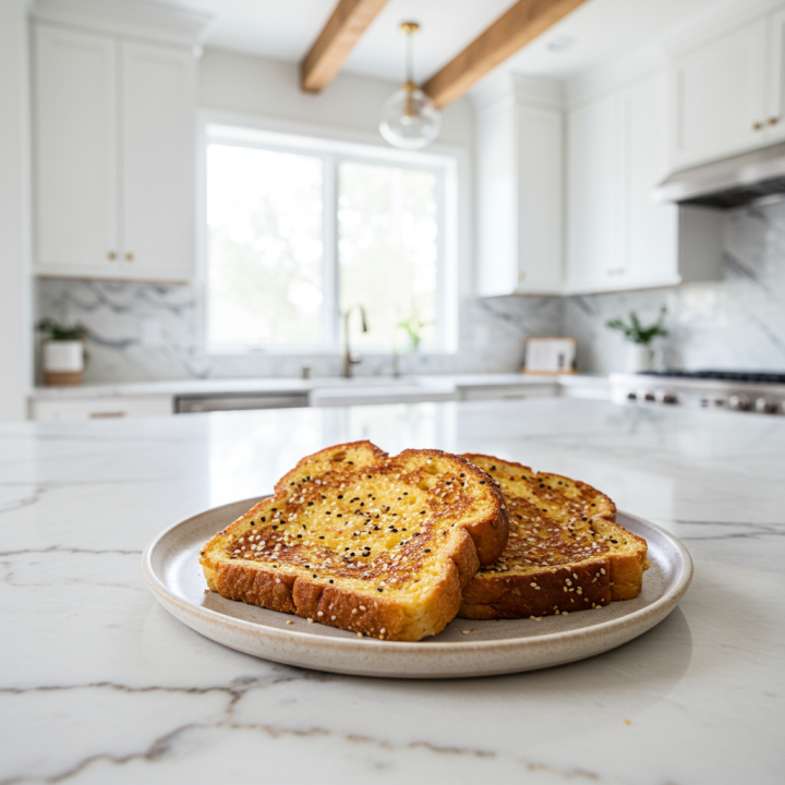 Eggless French Toast with Coconut Cream & Toasted Sesame Seeds