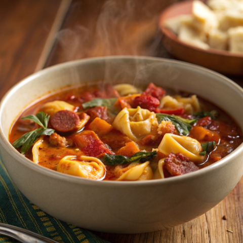 Spicy Chorizo & Smoked Paprika Crockpot Tortellini Soup