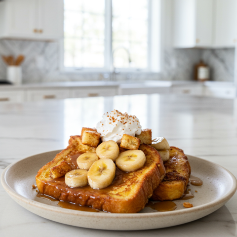 Bananas Foster French Toast with Bourbon Caramel Dust