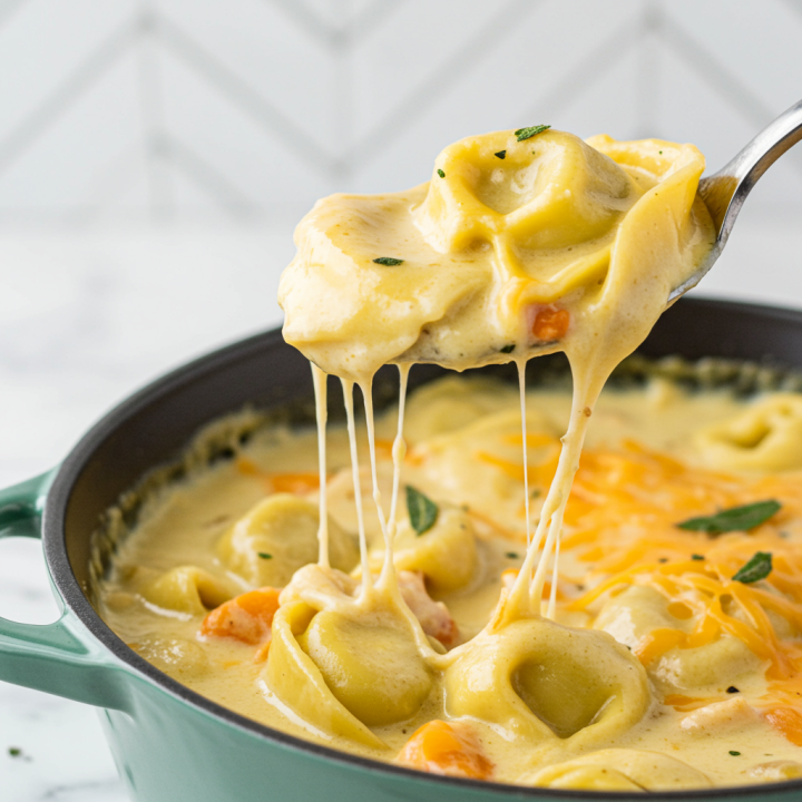Creamy Chicken Tortellini Soup with Smoked Gouda and Crispy Sage