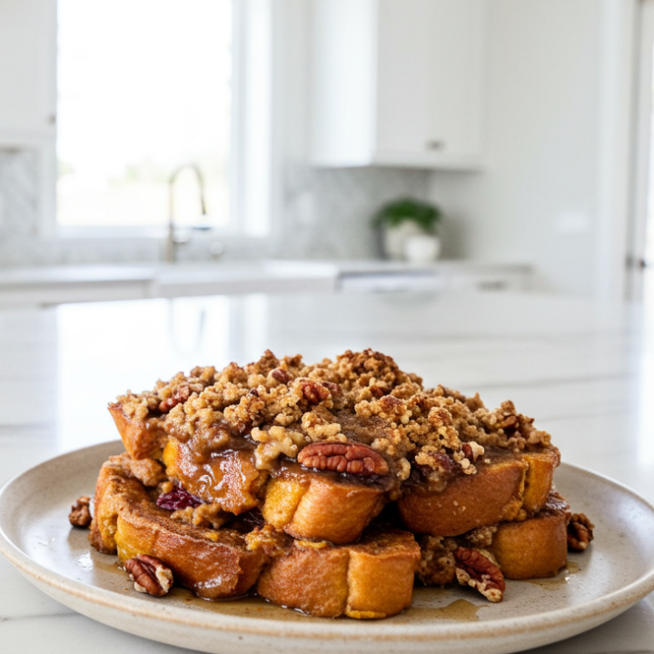 Pumpkin French Toast with Spiced Pecan Crumble
