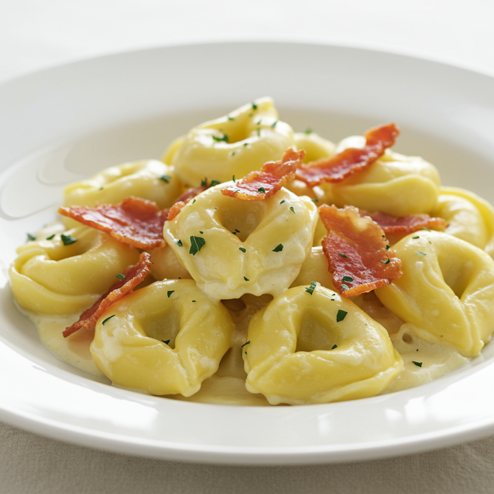 Three Cheese Tortellini with Crispy Prosciutto